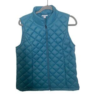J. Jill Down Quilted Vest Womens S Petite Blue Puffer Full Zip‎